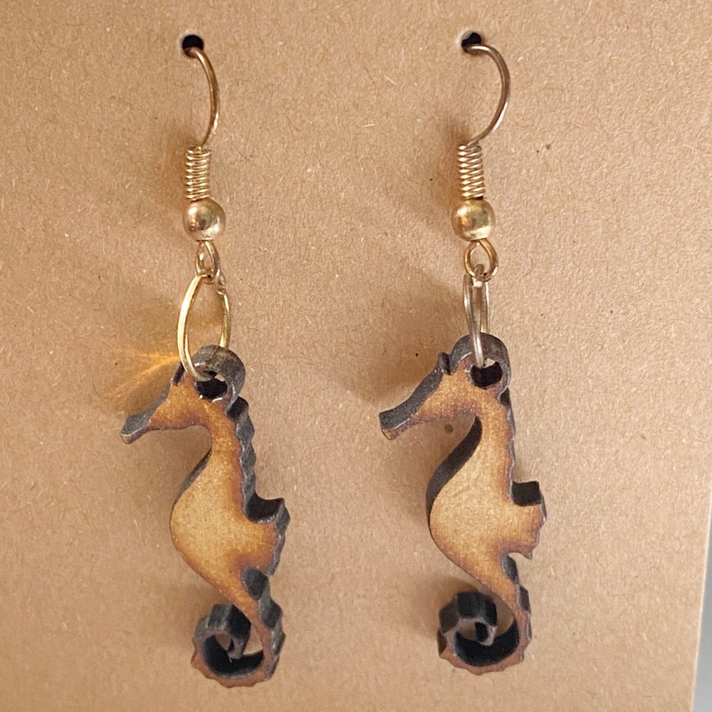 Seahorse Wooden Dangle Earrings